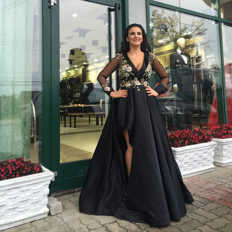 Арабский стиль с длинными рукавами женские вечерние платья 2019 Abenkleider топ из органди цветной бисер черные вечерние платья robe de soiree