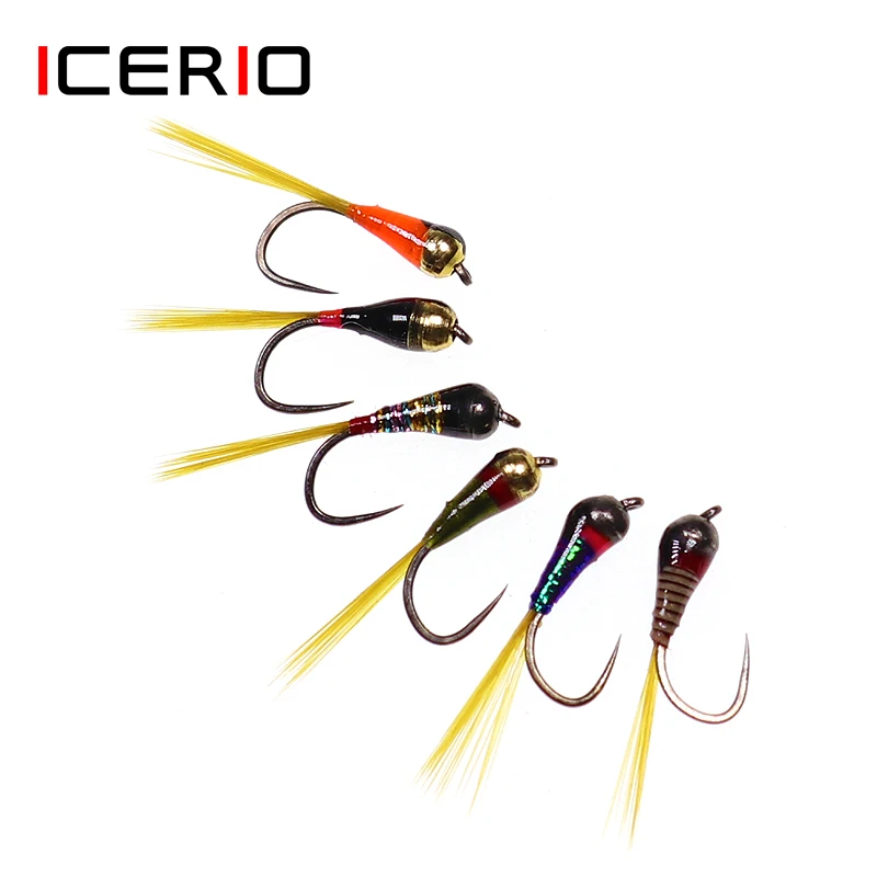 

ICERIO 10PCS Brass bead Head Tungsten Bead Head Barbless Perdigon Nymphs Flies Fast Sinking Flies Trout Fishing Fly Lures #16
