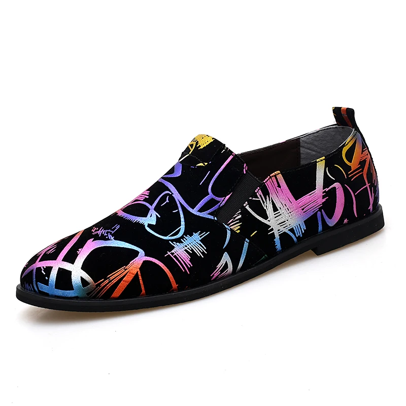 

2020 New Fashion Casual Shoes Men Loafers Brand Men Shoes Velvet Men Colorful Graffiti Party Loafers Shoes Luxury Men's Loafers