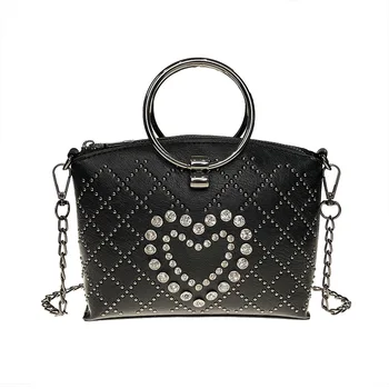 

New Fashion Handbag Women Solid Luxury Black Tote Heart Handbag Party PU Leather Vintage Shoulder Bag Chain Casual Day Clutch
