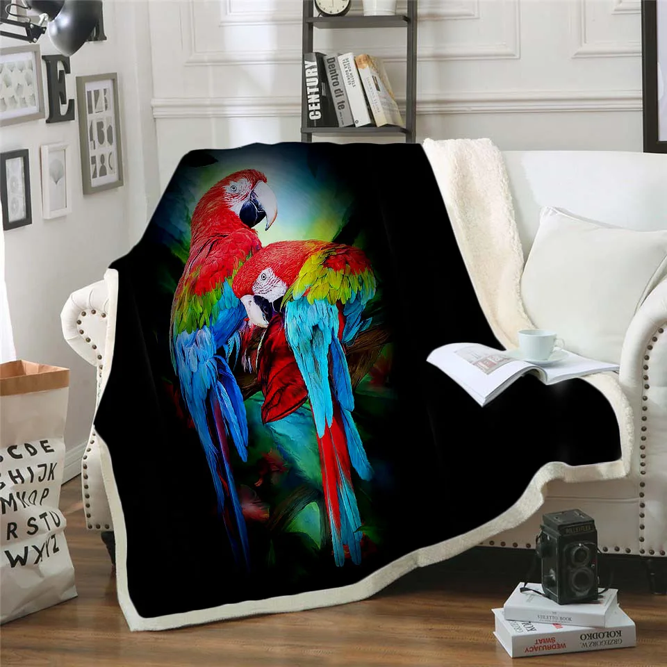 Одеяло с 3D принтом Parrot Brid, шерстяное одеяло, покрывало для дивана, постельные принадлежности для путешествий, бархатное плюшевое Флисовое одеяло, покрывало