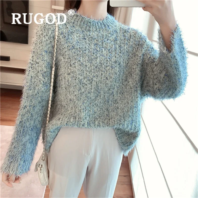 RUGOD Autumn Winter New Style O-neck Warm Fuzzy Pullover Cashmere Sweater Plus Size Women Tops For Fashion 2019 | Женская одежда
