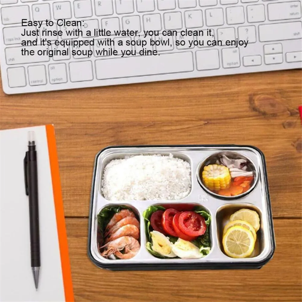 1200ML 5-grid Bento Box With Soup Bowl Cover Snack Box Stainless Steel Food-Container Multi-function Canteen Lunch Box For Kids