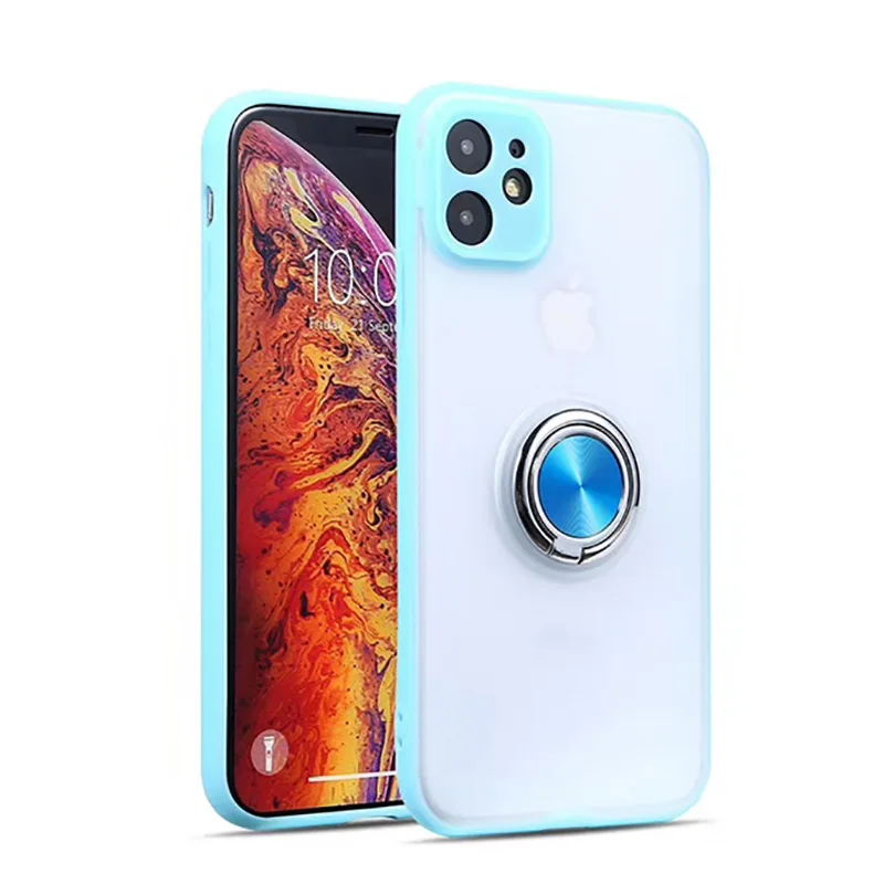 Transparent Armor Phone Case For iPhone 11 Pro Max Finger Ring Magnetic Stand Holder for iPhone 11 Pro 7 8 6 6S Plus XR XS Max X - Цвет: Light Blue
