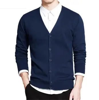 

OLOEY Cotton 2018 New Mens long sleeve v-neck cardigan sweaters solid color casual mens knit coat fashion slim men clothing tops