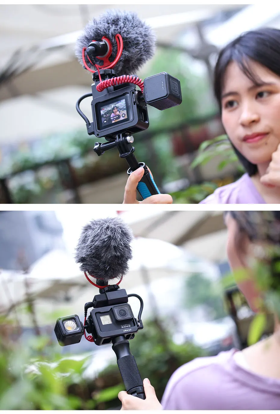 Go Pro металлическая клетка для микрофона светодиодный фонарь для фотосъемки Vlog чехол для холодной обуви крепление для Gopro Hero 7 6 5 рамка с батарейным отсеком