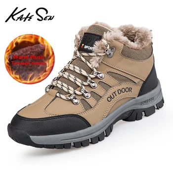 

Brand Winter Men's Boots Warm Men's Snow Boots High Quality Leather Waterproof Men Sneakers Outdoor Men Hiking Boots Work Shoes