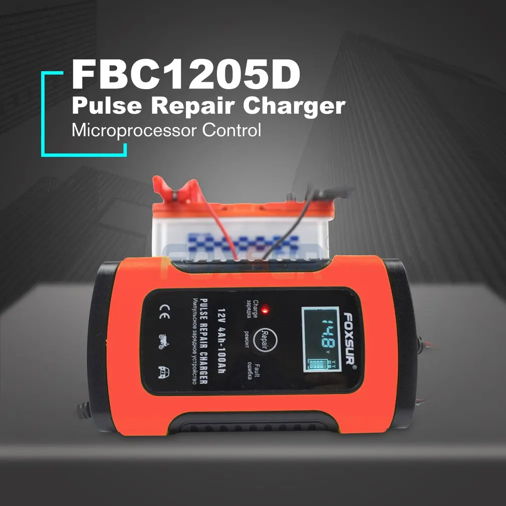FOXSUR 12V для автомобилей и мотоциклов, интеллигентая(ый) Батарея Зарядное устройство ЖК-дисплей Дисплей EFB AGM гель ремонт импульса Батарея Зарядное устройство