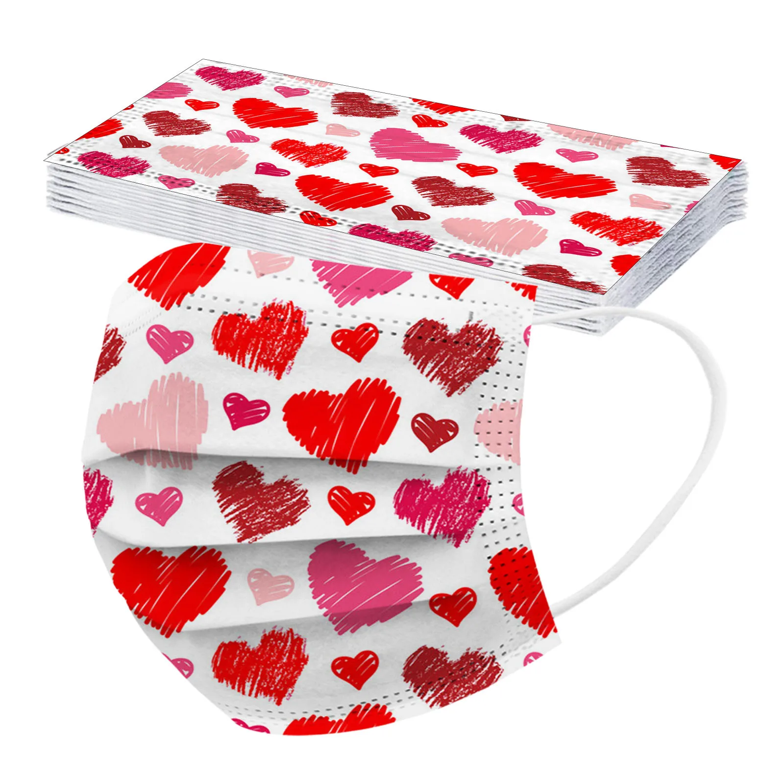 20PC Disposable Adult Face Mask Fashion Love Heart Print 3Ply Ear Loop Mouth Caps Mascarrillas Earrings Non-woven Fabric Masks | Аксессуары