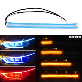 

2Pcs Ultra Thin Led DRL Daytime Running Lights White Turn Signal Yellow Soft Tube Guide Strip Car Light Accessories