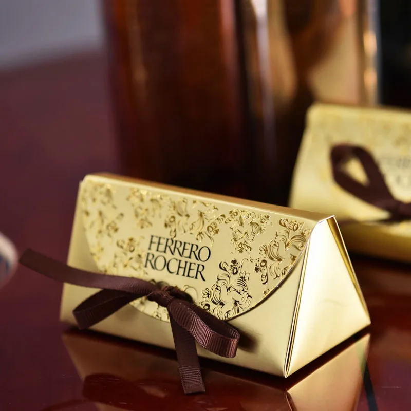 10 шт. Золотая фольга бумажная конфетная упаковочная коробка с лентами FERRERO ROCHER коробка конфет Свадебные подарочные коробки