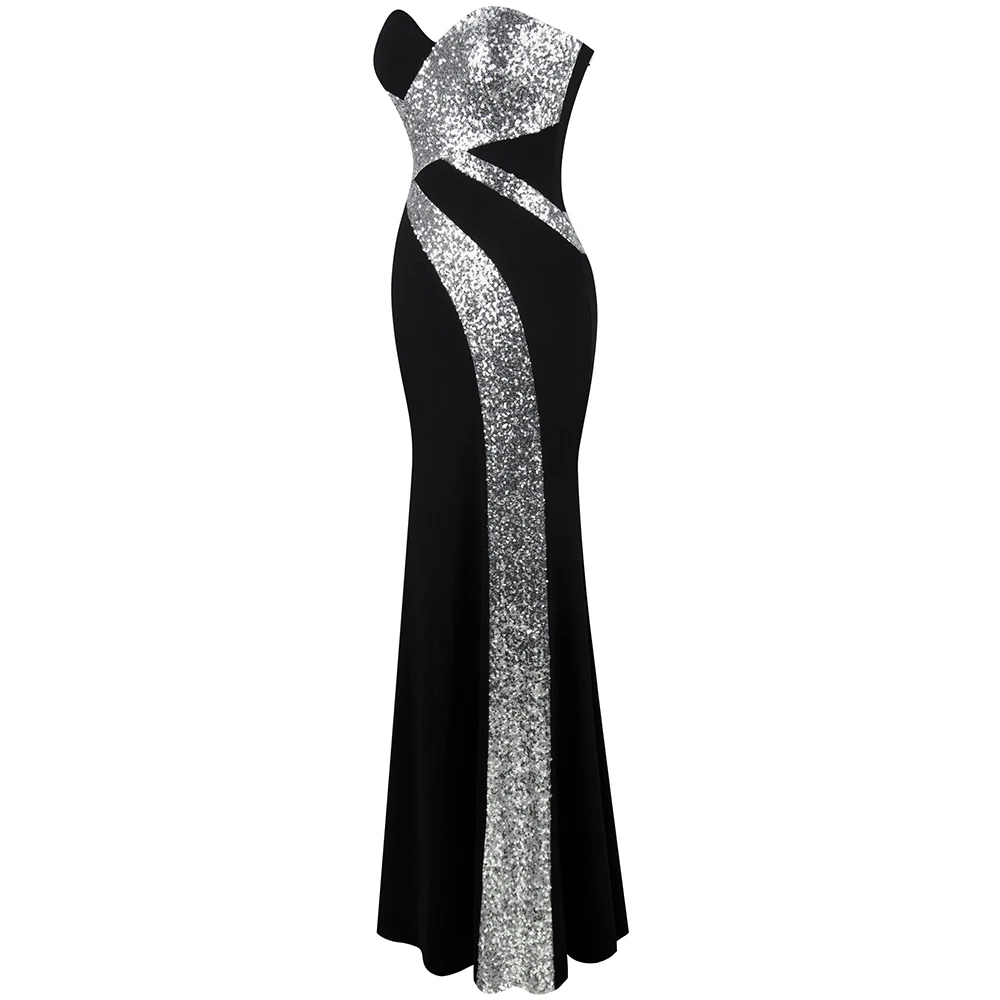 Goedkoop Lange Prom Dress Angel fashions vrouwen Strapless Criss Cross Classic Mermaid Party Gown Zwart Wit 331