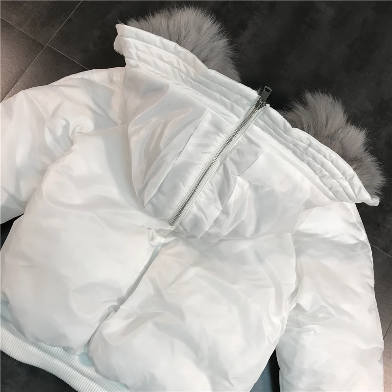 Зимние корейские новые утолщенные теплые хлопковые короткие куртки на молнии с большим лисьим мехом, парки, пальто, верхняя одежда для женщин, модная уличная одежда