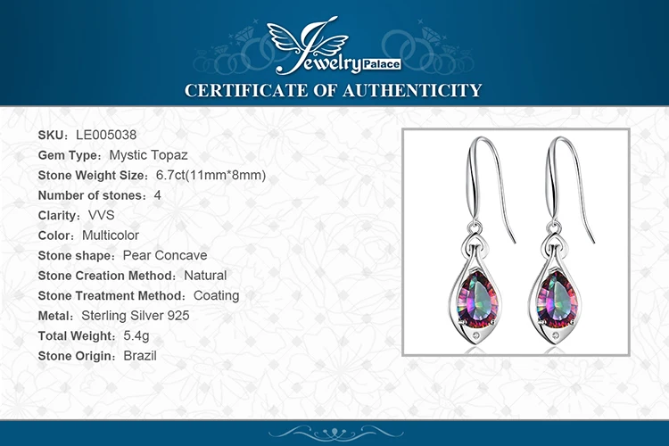 7ct подлинные радужные мистик топаз Висячие серьги 925 пробы серебряные серьги для женщин драгоценные камни серьги модные украшения