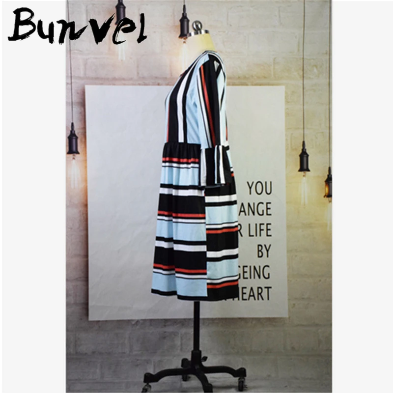 Bunvel/одежда «Мама и я»; платья с расклешенными рукавами; платье для мамы и дочки; элегантные вечерние платья в полоску с принтом для маленьких девочек; 5