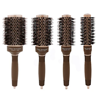 

Double Layers Hair Curling Combs Set Boar Bristle Anti-skip Rubber Handle with Section Pin Alunimium Ceramic Barrel Combs 1448