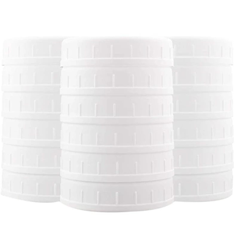 18 Pack Plastic Regular Mouth Mason Jar Lids For Ball, Kerr And More Food Grade White Plastic