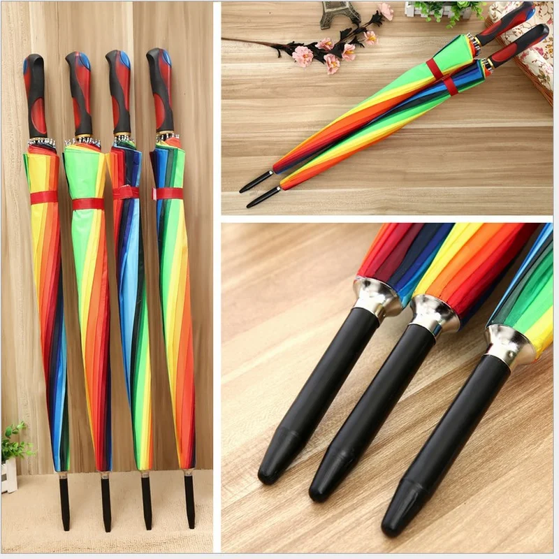 

2019 New Long Handle Automatic Parachute Straight-pole Parachute 16k Creative Rainbow Umbrella