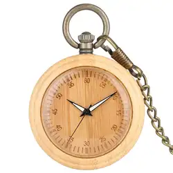 Бамбуковые карманные часы ожерелье Уникальный циферблат с арабскими цифрами Ретро Бронзовая грубая цепочка подвеска часы для женщин taschenuhr