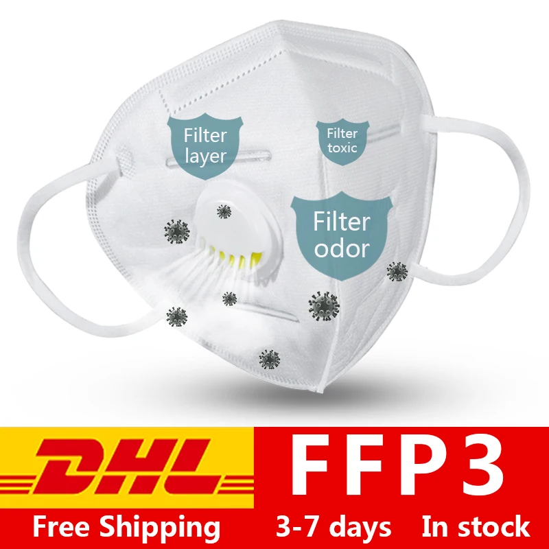 

DHL shipping KN95/FFP2/FFP3 Masks 5-layer Civilian Mask with Breathing Valve Filter High Efficiency Anti-Dust 3D Filtration