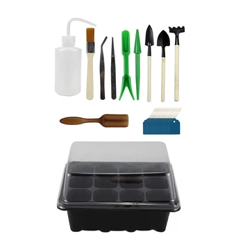 

2Set Planting Tool: 1 Set Germination Seed Starter Tray Seed Box Flower Plant Pot & 1 Set Miniature Gardening Hand Tools