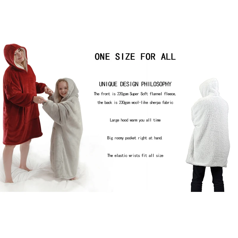  Winter Huge Hoodie Sweatshirt Warm Hooded Coat Soft Blanket Outdoor Warm Comfy Hoodie Robe Fleece B