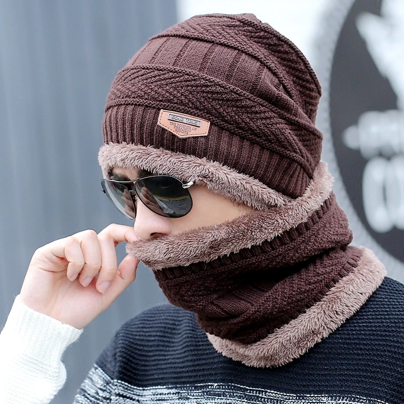 2pcs/Set Men Women Winter Warm Mask Cap Knitted Skiing Snowboard Bibs Hat Snow Sport Snowmobile Thicken Scarf Mask