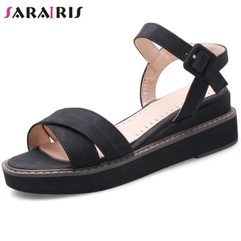 

SaraIris retro female summer sandals sewing round toe leisure casual sandals women office fashion black shoes woman