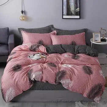 

Green Tropical Leaves Geometric Print Bed Cover Set Kid Duvet Cover Adult Child Bed Sheets And Pillowcases Comforter Bedding Set