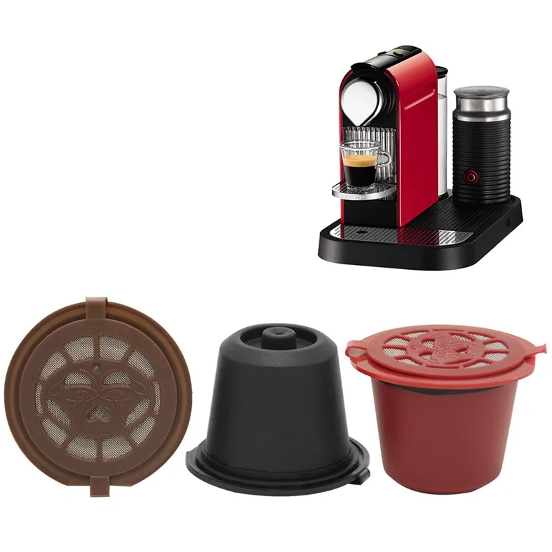 

20ML Filters Kitchen Dining Bar Reusable 3PCS/Set Refillable Nespresso Coffee Capsule With Plastic Spoon Filter Pod and Brush