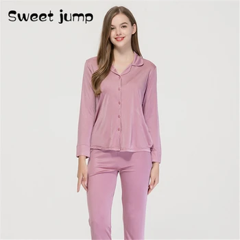 

Spring and summer new product pure color silk pajamas women's long-sleeved loose large size mulberry silk knitted two-piece home