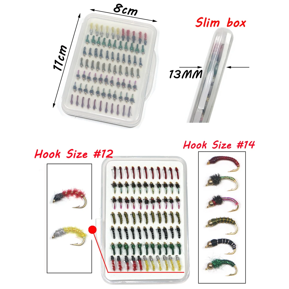 ICERIO 77pcs/set Portable Boxed Nymph Scud Midge Flies Trout Fly Fishing Lure Baits