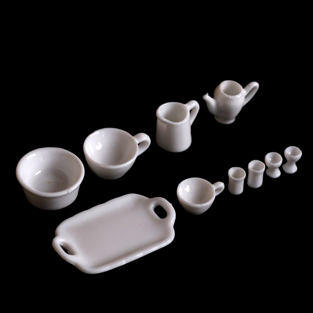 

10pcs/set Tea Cups Plates Tableware Set Dollhouse Decor Kitchen Classic Toy Pretend Play Girl Gift For Doll Accessiores