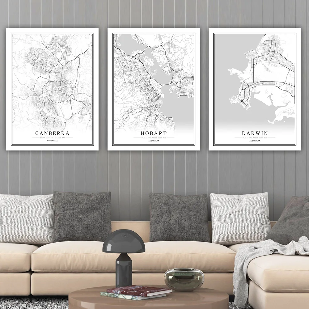 Австралия креативная Карта города, абстрактные картины на холсте, Черно-Белая настенная Художественная печать, плакат, картина, украшение дома