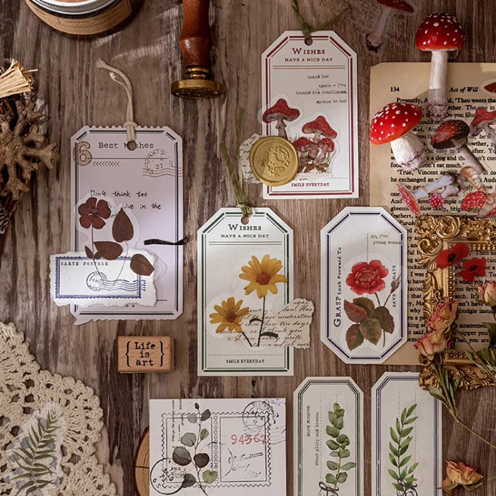 40Pcs/bag Vintage Leaves Flowers PET Sticker Package DIY Diary Decoration Sticker Album Scrapbooking Plants Deco Stickers