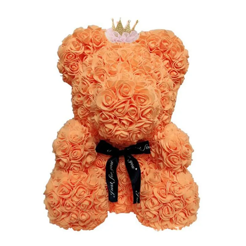 Orange With Crown Романтический плюшевый подарок на день Святого Валентина 40 см розовый Подарочный плюшевый мишка подарок на день рождения Рождество свадьбу разноцветные искусственные цветы - Цвет: Orange With Crown