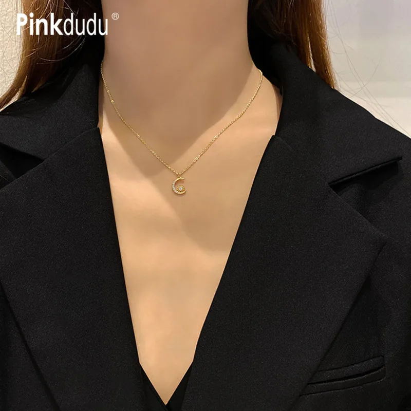 Pinkdudu Горячая Корейская Длинная цепочка из золота кулон ожерелье белый кристалл