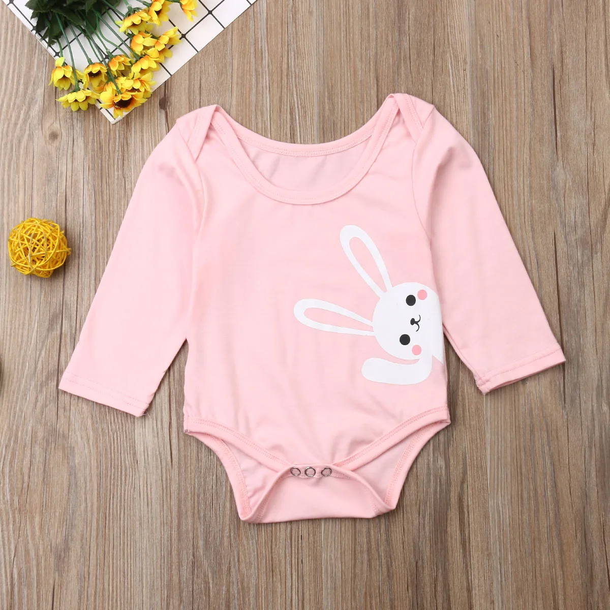 Emmababy, Милый хлопковый комбинезон унисекс с длинными рукавами и круглым вырезом для новорожденных мальчиков и девочек, боди, комплект одежды, пляжный костюм - Цвет: Розовый