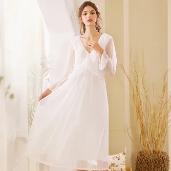 

2019 Fashion Women's Nightdress Princess Nightdress Female Spring and Autumn Lace Sexy Cute Nightdress Long Sleeve Long Section