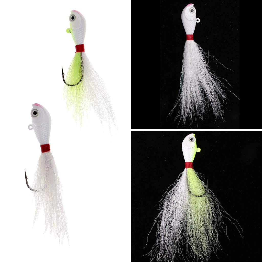 2шт Bucktail Джиг, приманка для рыбалки 3D глаза Bluefish Surf рыба приманка белый/желтый