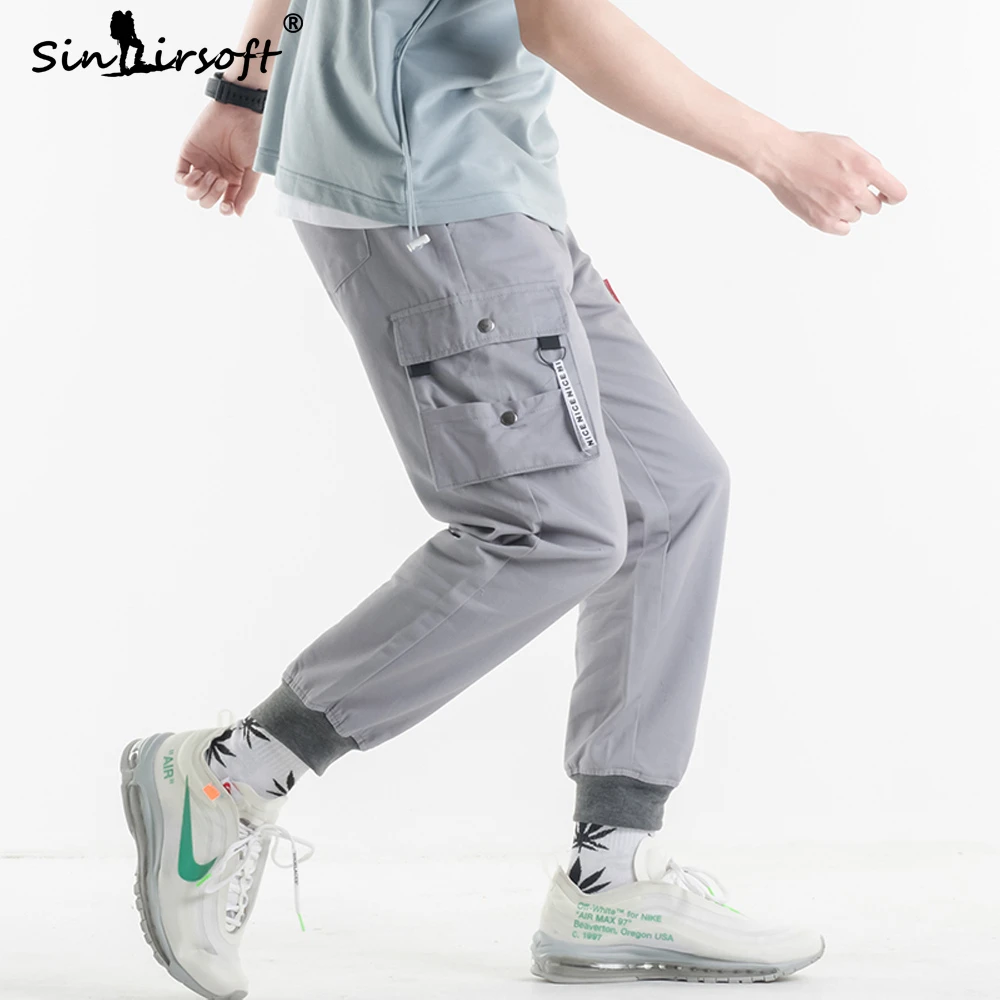 

2019 New Mens Autumn Ankle-Length Pencil Pants Male Hip Hop Style Side Big Pocket Skinny Black Cargo Trousers Draped Fashion 3XL