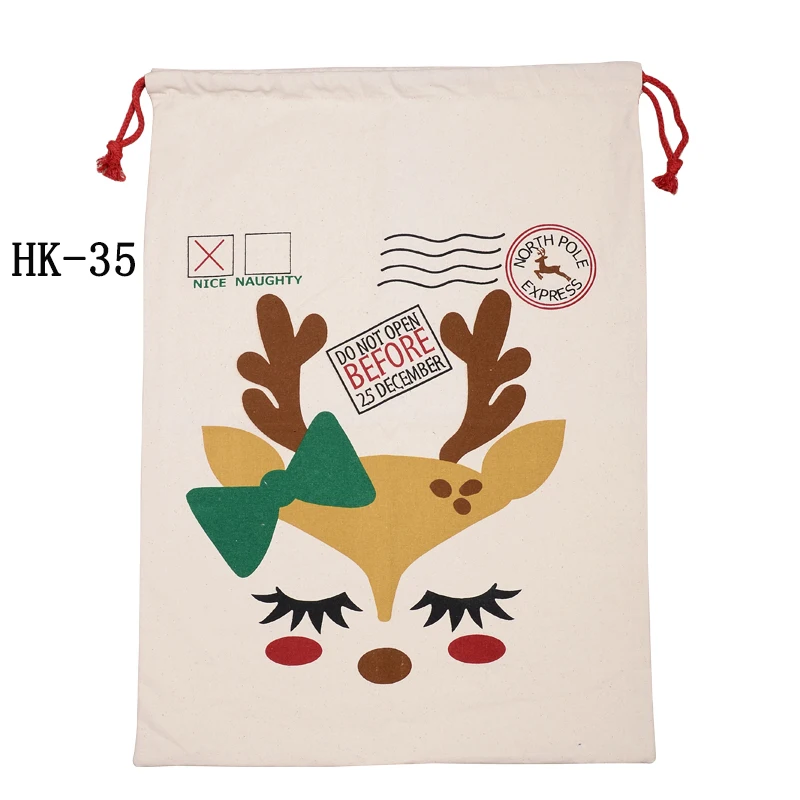 44 Styles Christmas Santa Sacks 1pc Drawstring Canvas Santa Sack Xmas Canvas Bag Hot Sale Big Santa Claus Gift Bag Drop Shipping - Цвет: HK-35 50x70 cm