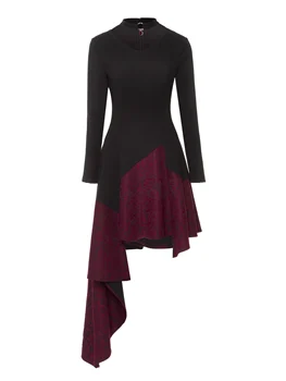 

Rosetic Fashion Designer Lace Party Dress Women Hollow Patchwork Asymmetric Hem Black Midi Dresses Vintage Gothic Vestidos Zip