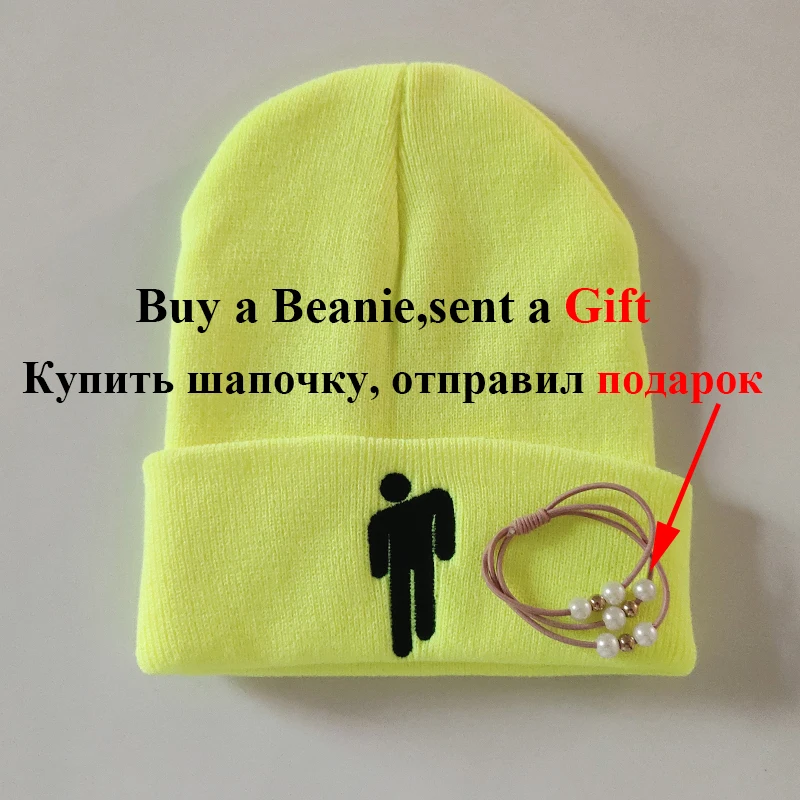 Шапка женская зимняя трикотажная вышивка шапка билли айлиш шапка мужская зимняя женская шапка хип-хоп шапки мужские для женщин манжетами широкий берет-Боб