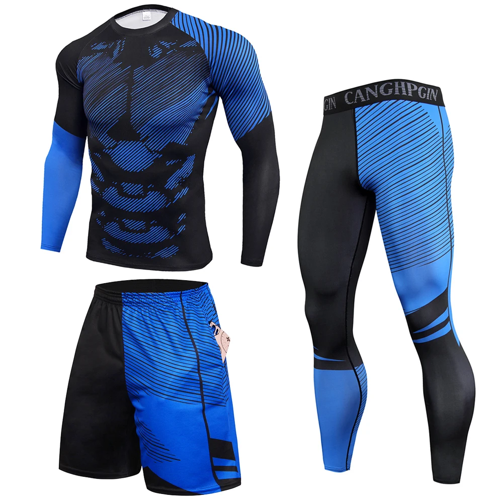 2022 Men's Thermal Underwear Suit Fitness Compression Sweat Quick-Drying Long Johns Suit 3D Printing Men's Tights Suit Men