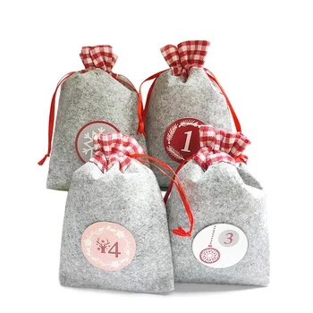 

Economica 1 Set Christmas Gift Bags 24Days Countdown Advent Calendar Sticker Hemp Rope DIY Holiday Christmas Decorations ds99