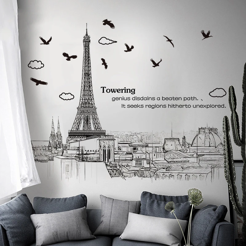 

Modern Removable Wall Stickers Large Tall Black Color Eiffel Tower For Living Room Bedroom Home Decoration Room Decor