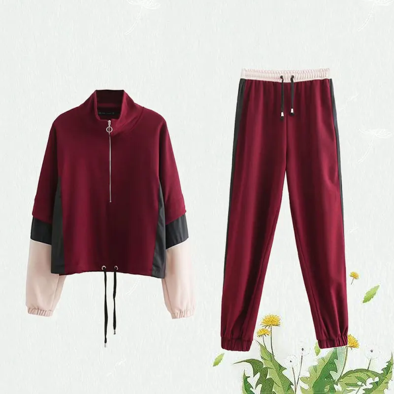 

Red Women Two Piece Set Joggers 2019 Spring-Summer Patchwork Set Chic Ladies Street-wear Jackets Girls Oversize pants clothes