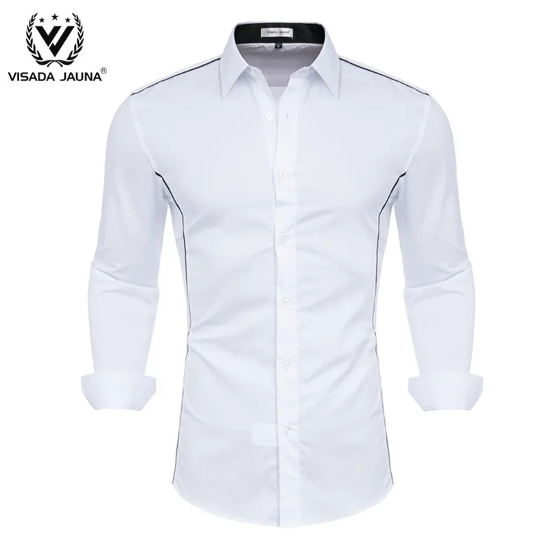 VISADA JUANA Для мужчин рубашка размера плюс с карманами, свитер с длинными рукавами и классический Для мужчин рубашка, официальная, деловая рубашка хлопок мягкие Для мужчин Костюмы - Цвет: White56