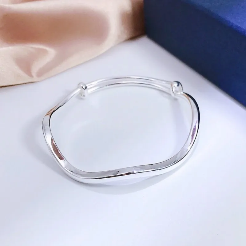 

Whole 100% Genuine 999 Sterling Silver Bangles Wave Purely Shiny Exquisite Jewelry Adjustable Can Pushed & Pulled Wristband